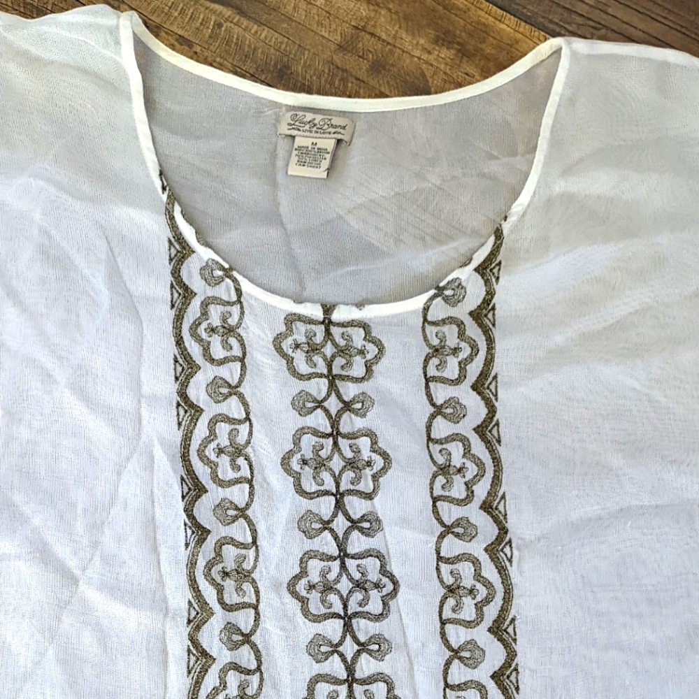 Lucky Brand, Ivory and Gold Bohemian Top, M